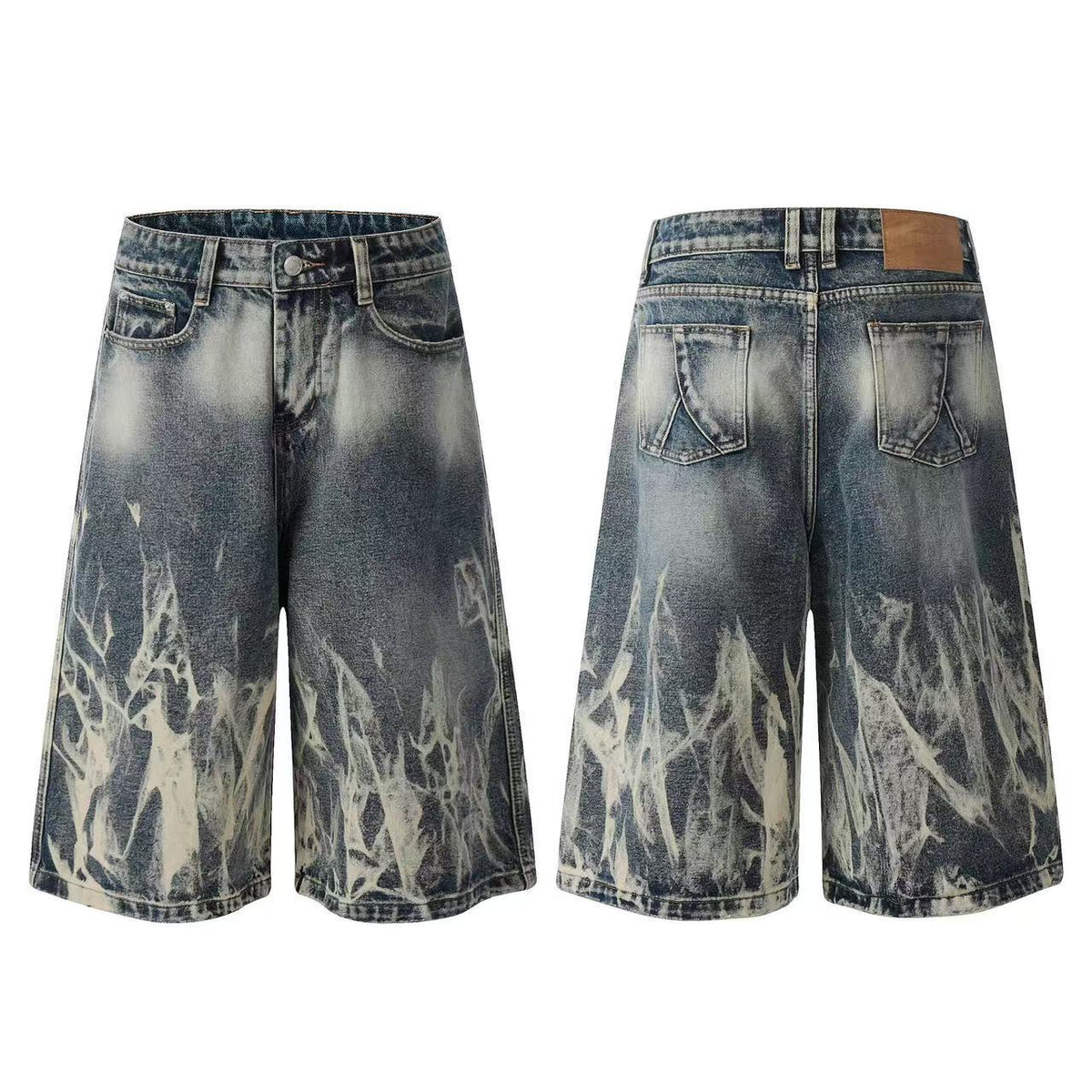 Abstract Bleach Washed Wide-Leg Jorts - OMYGOODS