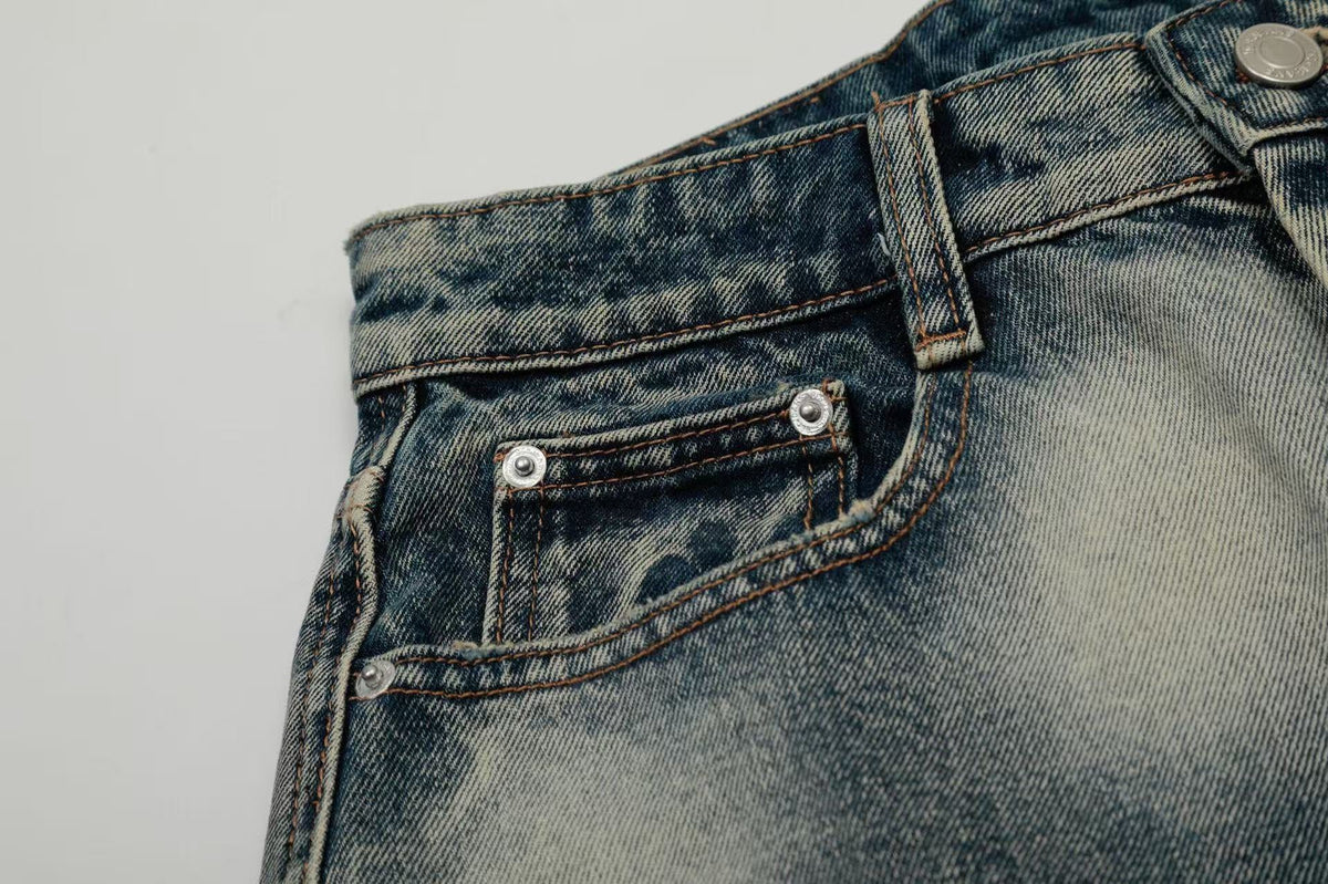 Abstract Bleach Washed Wide-Leg Jorts - OMYGOODS