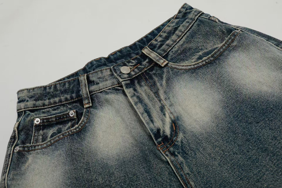 Abstract Bleach Washed Wide-Leg Jorts - OMYGOODS