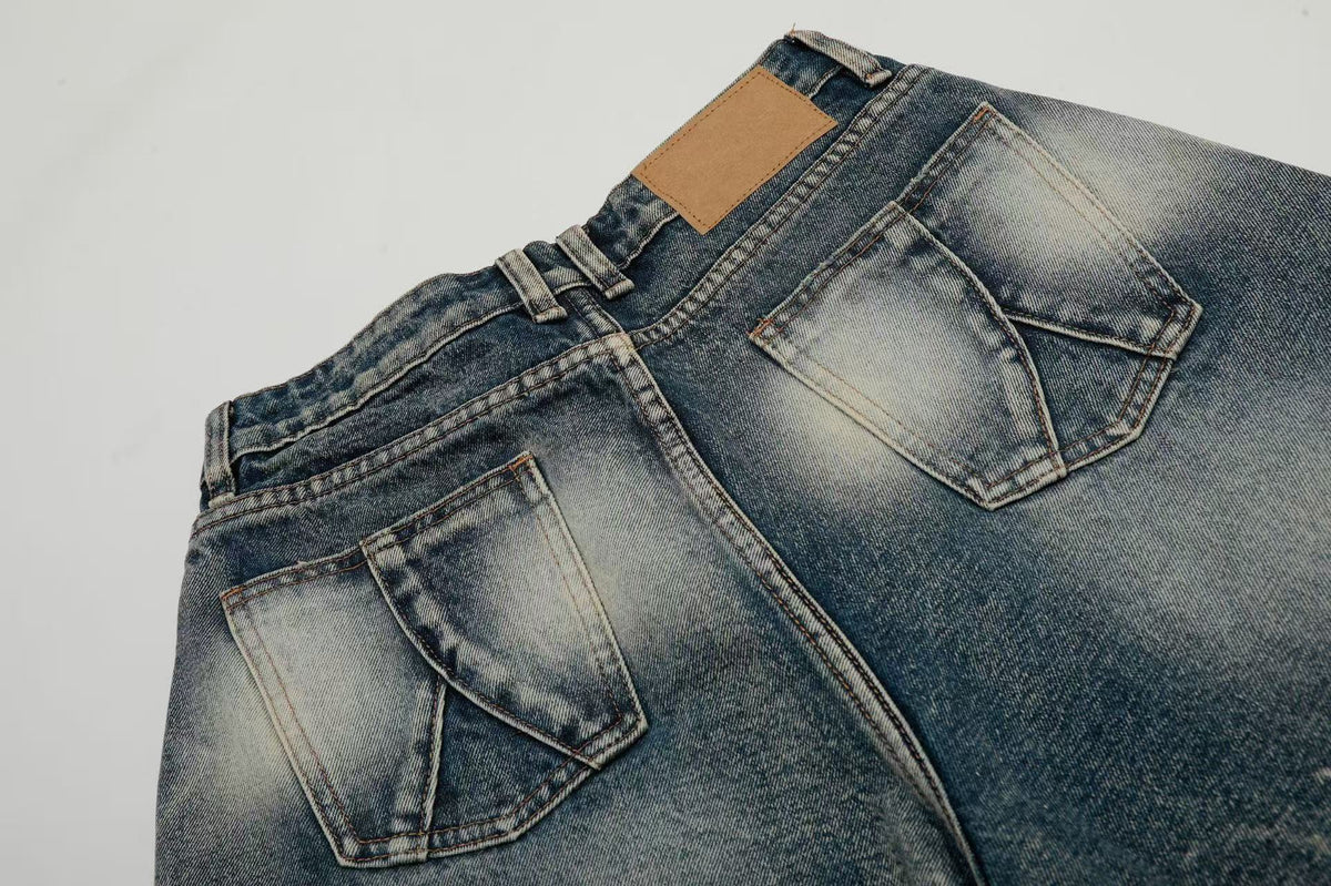 Abstract Bleach Washed Wide-Leg Jorts - OMYGOODS
