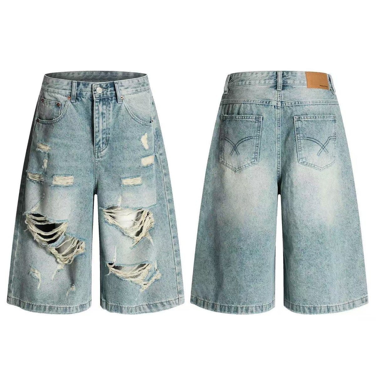 Distressed Vintage Washed Wide-Leg Jorts - OMYGOODS