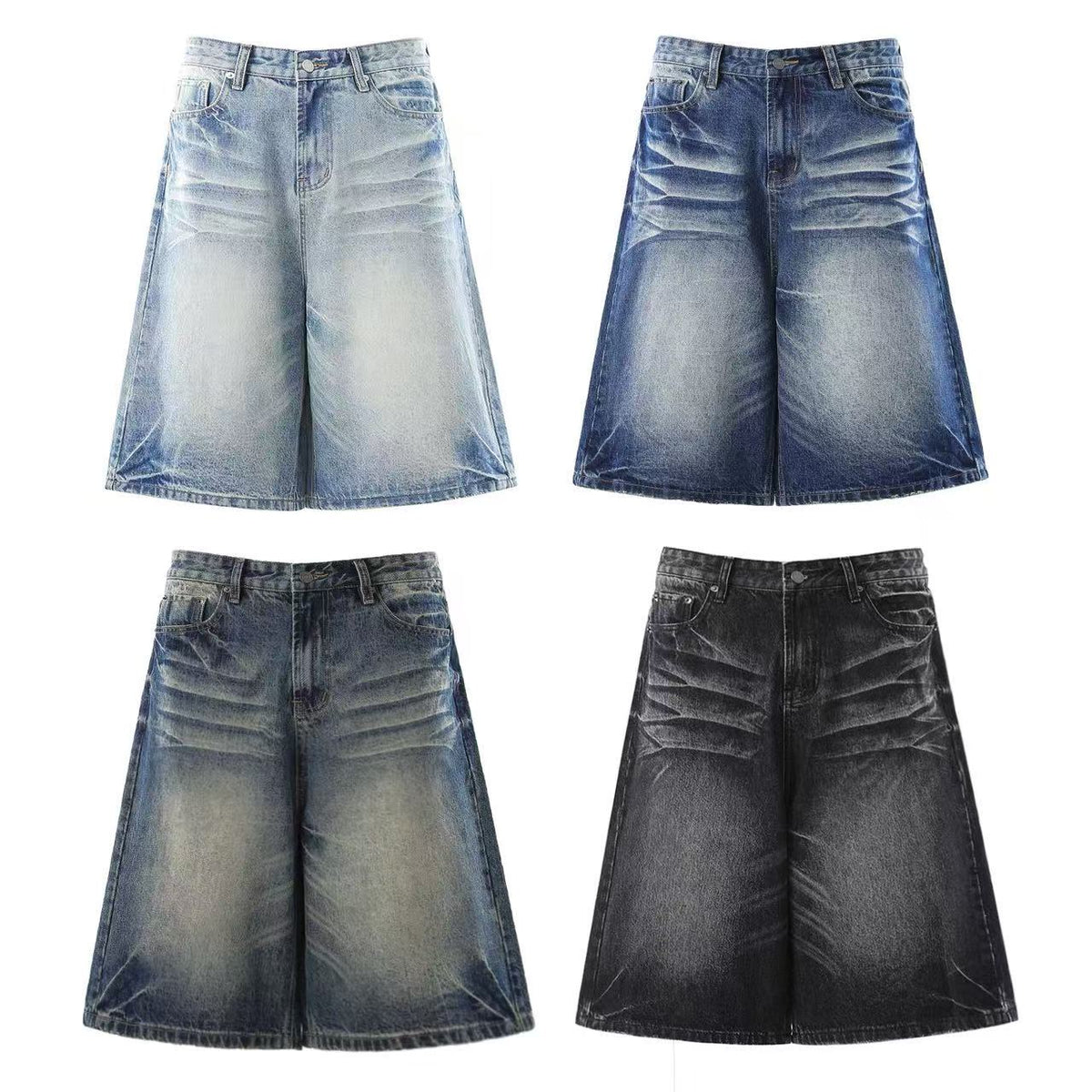 Vintage Washed Wide-Leg Knee-Length Jorts - OMYGOODS