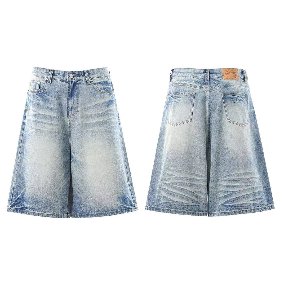 Vintage Washed Wide-Leg Knee-Length Jorts - OMYGOODS