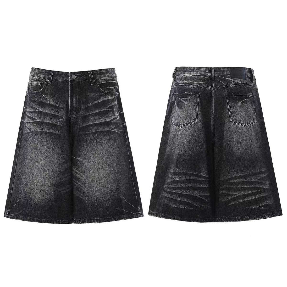 Vintage Washed Wide-Leg Knee-Length Jorts - OMYGOODS