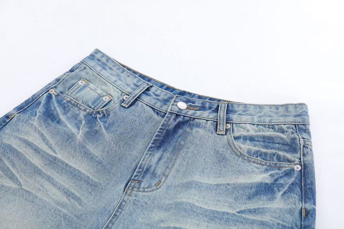 Vintage Washed Wide-Leg Knee-Length Jorts - OMYGOODS