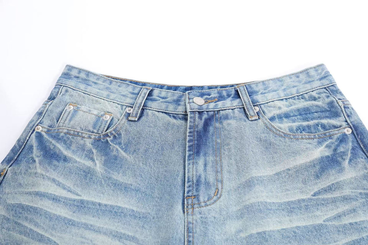 Vintage Washed Wide-Leg Knee-Length Jorts - OMYGOODS