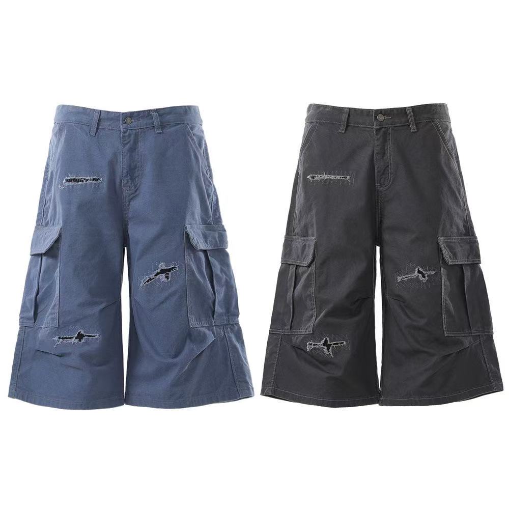 Distressed Vintage Wide-Leg Cargo Jorts - OMYGOODS