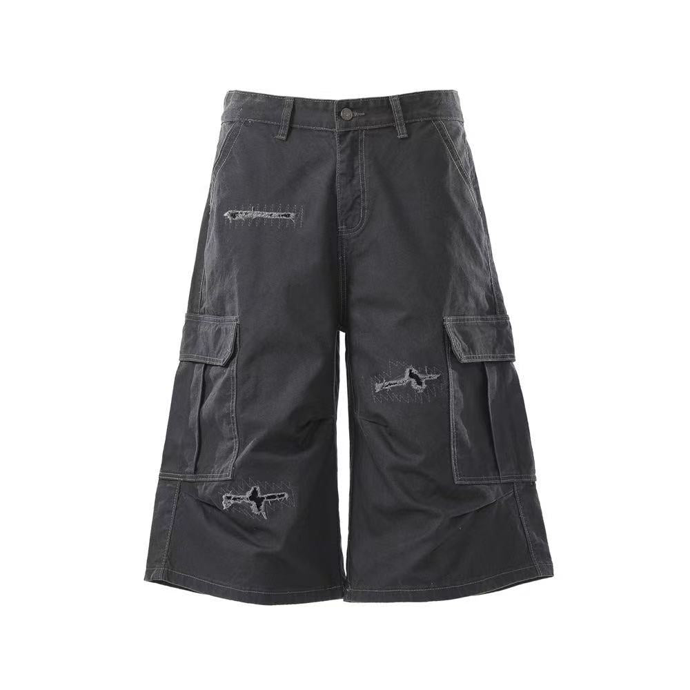 Distressed Vintage Wide-Leg Cargo Jorts - OMYGOODS