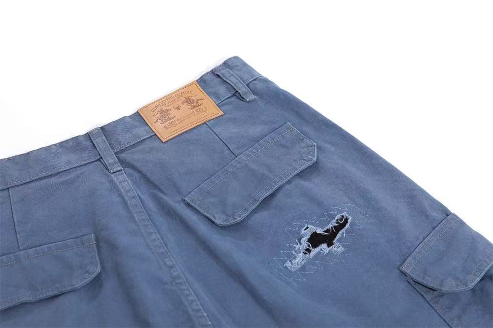 Distressed Vintage Wide-Leg Cargo Jorts - OMYGOODS