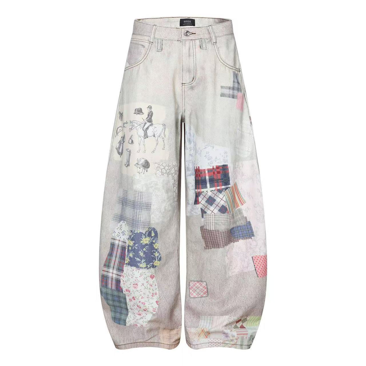 Vintage Patchwork Print Baggy Jeans - OMYGOODS