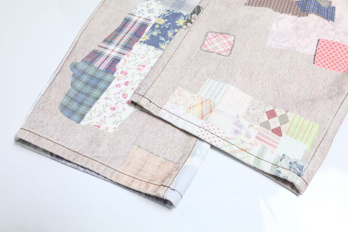 Vintage Patchwork Print Baggy Jeans - OMYGOODS