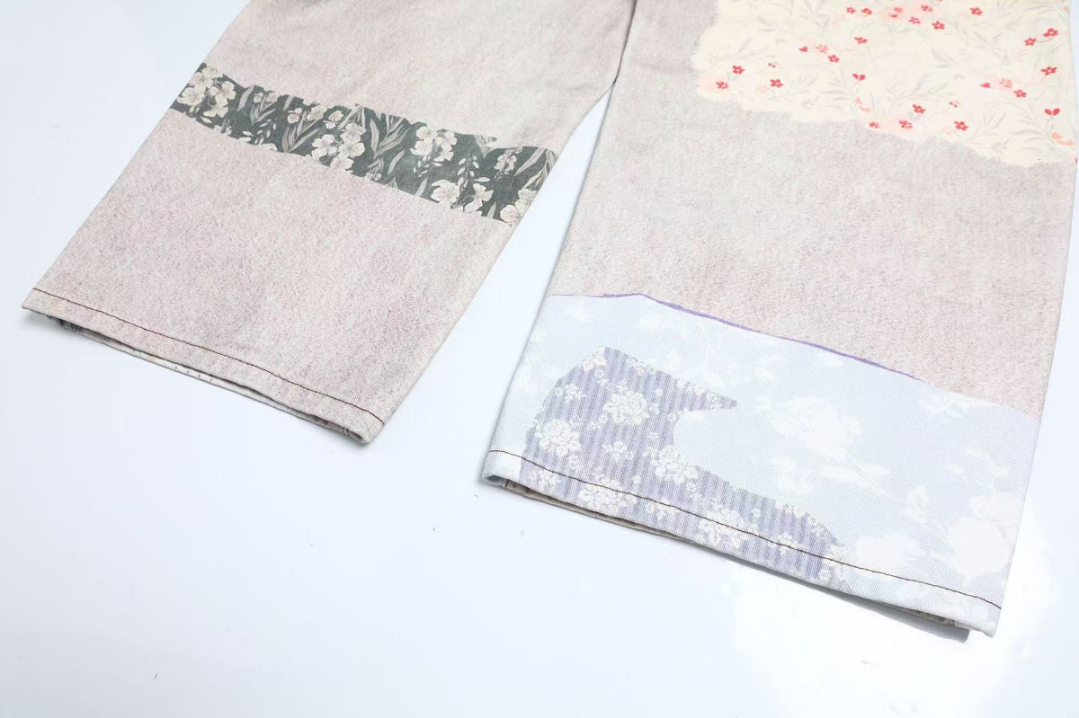 Vintage Patchwork Print Baggy Jeans - OMYGOODS