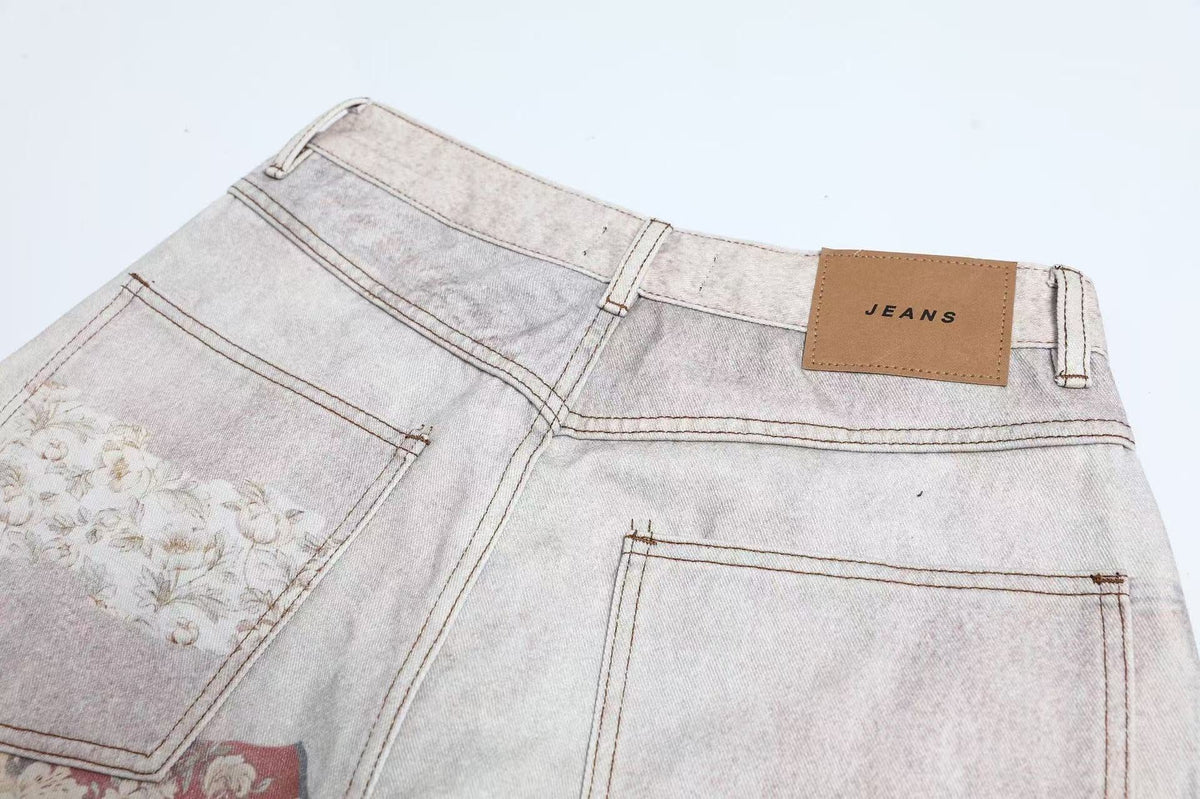 Vintage Patchwork Print Baggy Jeans - OMYGOODS