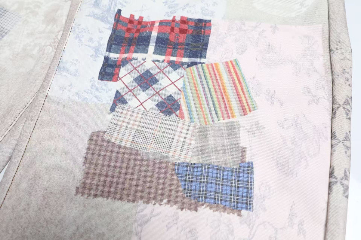 Vintage Patchwork Print Baggy Jeans - OMYGOODS
