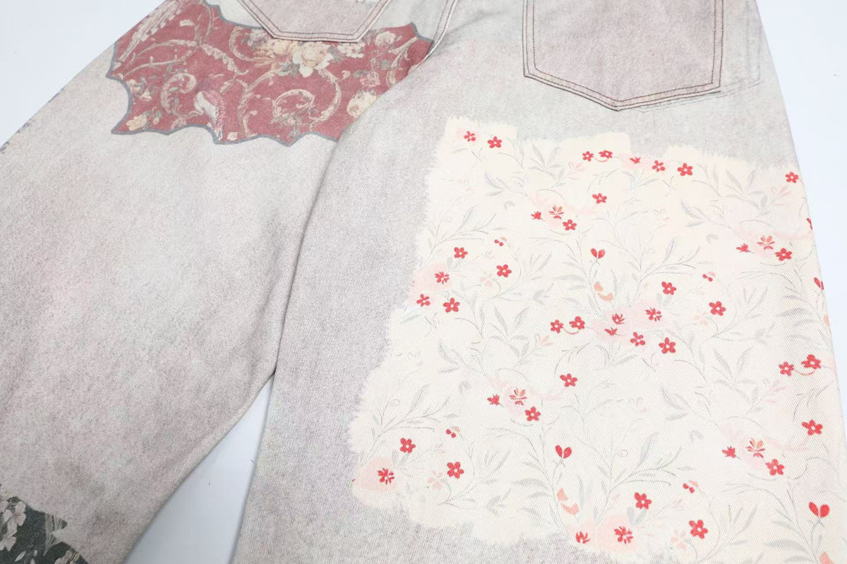 Vintage Patchwork Print Baggy Jeans - OMYGOODS