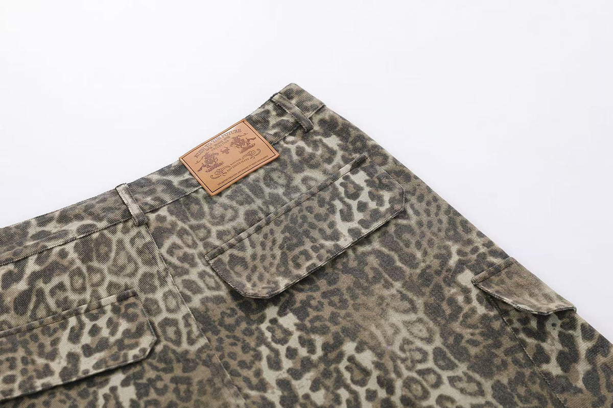 Vintage Leopard Print Wide-Leg Jorts - OMYGOODS