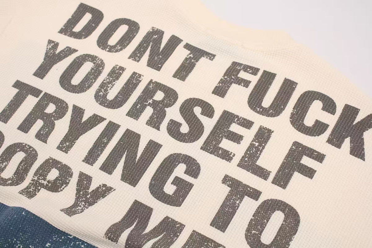 Streetwear Waffle Knit Slogan Print T-Shirt - OMYGOODS