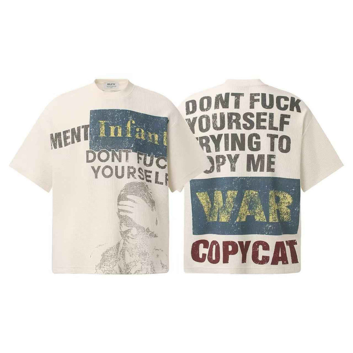 Streetwear Waffle Knit Slogan Print T-Shirt