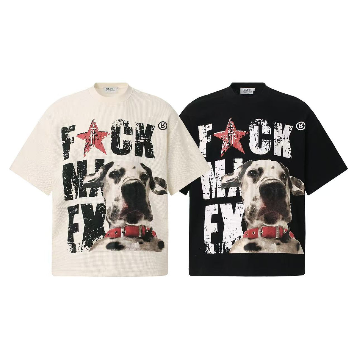 Streetwear Waffle Knit Slogan & Dog Print T-Shirt - OMYGOODS