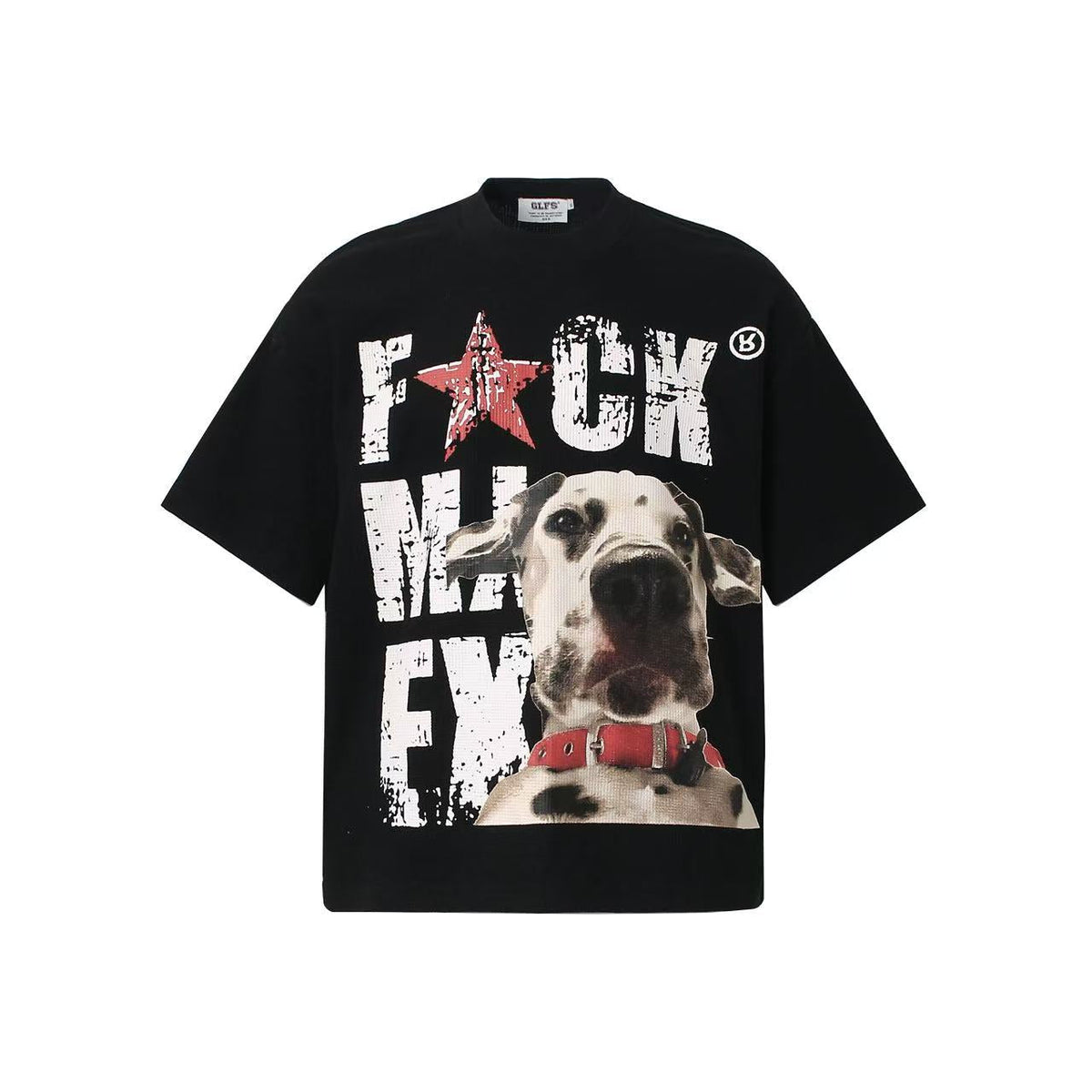 Streetwear Waffle Knit Slogan & Dog Print T-Shirt - OMYGOODS