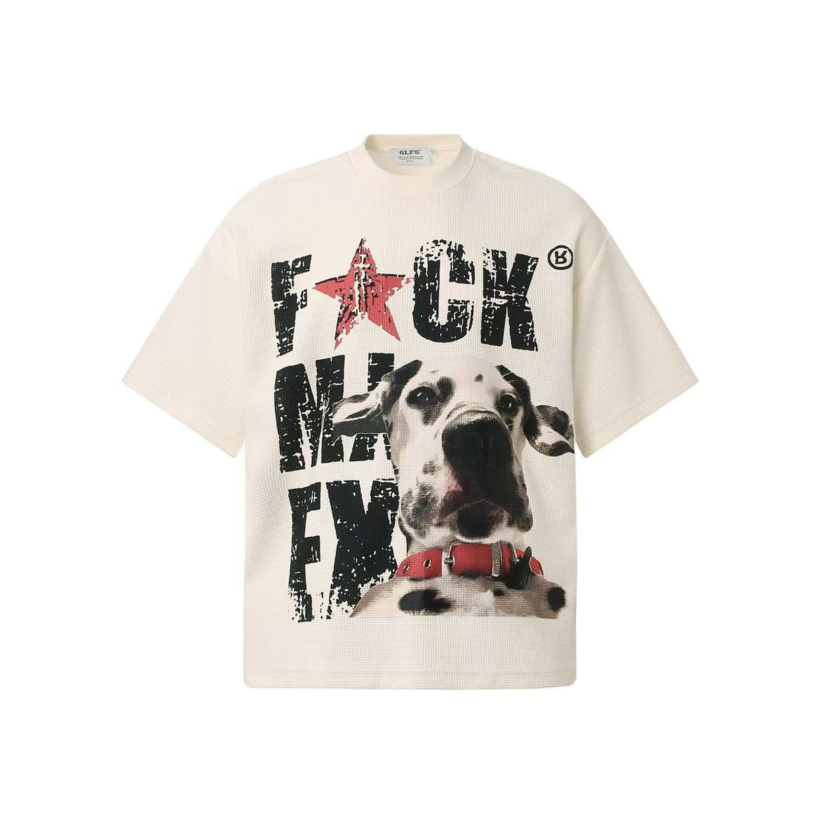 Streetwear Waffle Knit Slogan & Dog Print T-Shirt - OMYGOODS