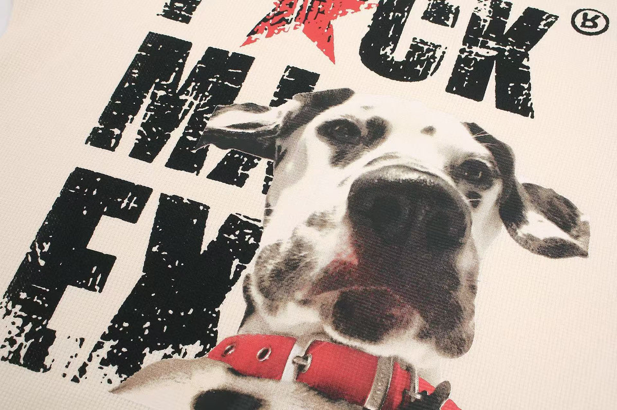 Streetwear Waffle Knit Slogan & Dog Print T-Shirt - OMYGOODS