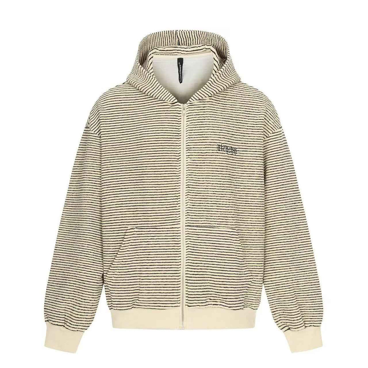 Studded Bear Ear Striped Zip-Up Hoodie
