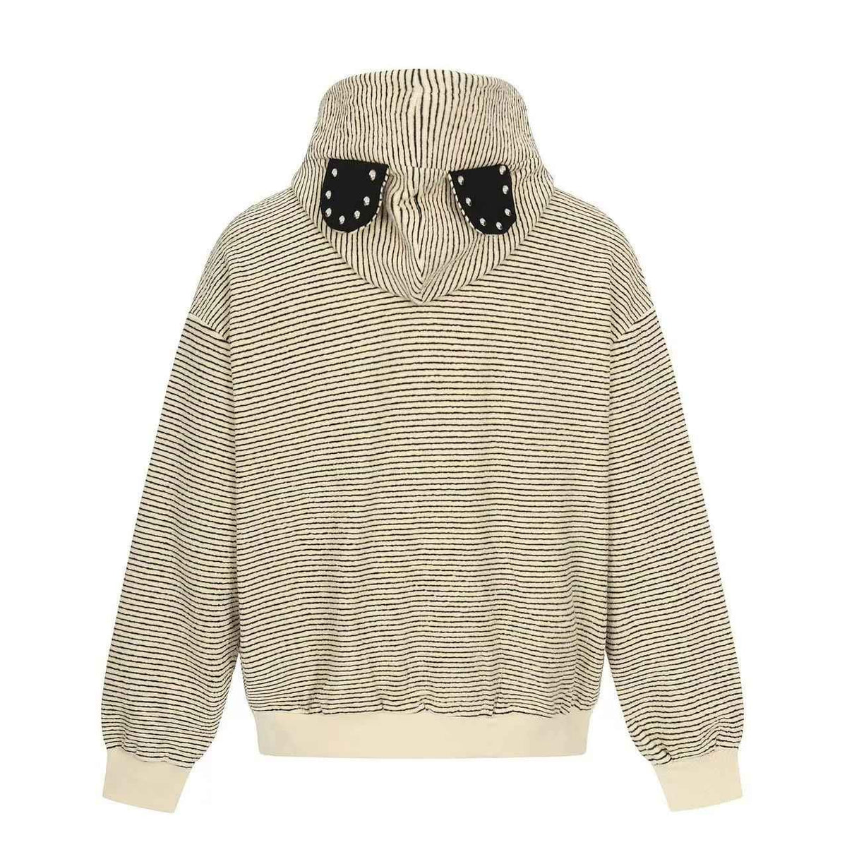 Studded Bear Ear Striped Zip-Up Hoodie