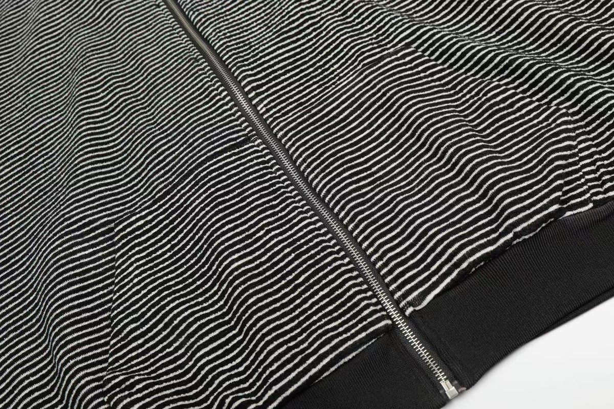 Studded Bear Ear Striped Zip-Up Hoodie - OMYGOODS