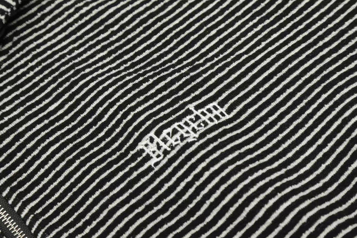 Studded Bear Ear Striped Zip-Up Hoodie - OMYGOODS