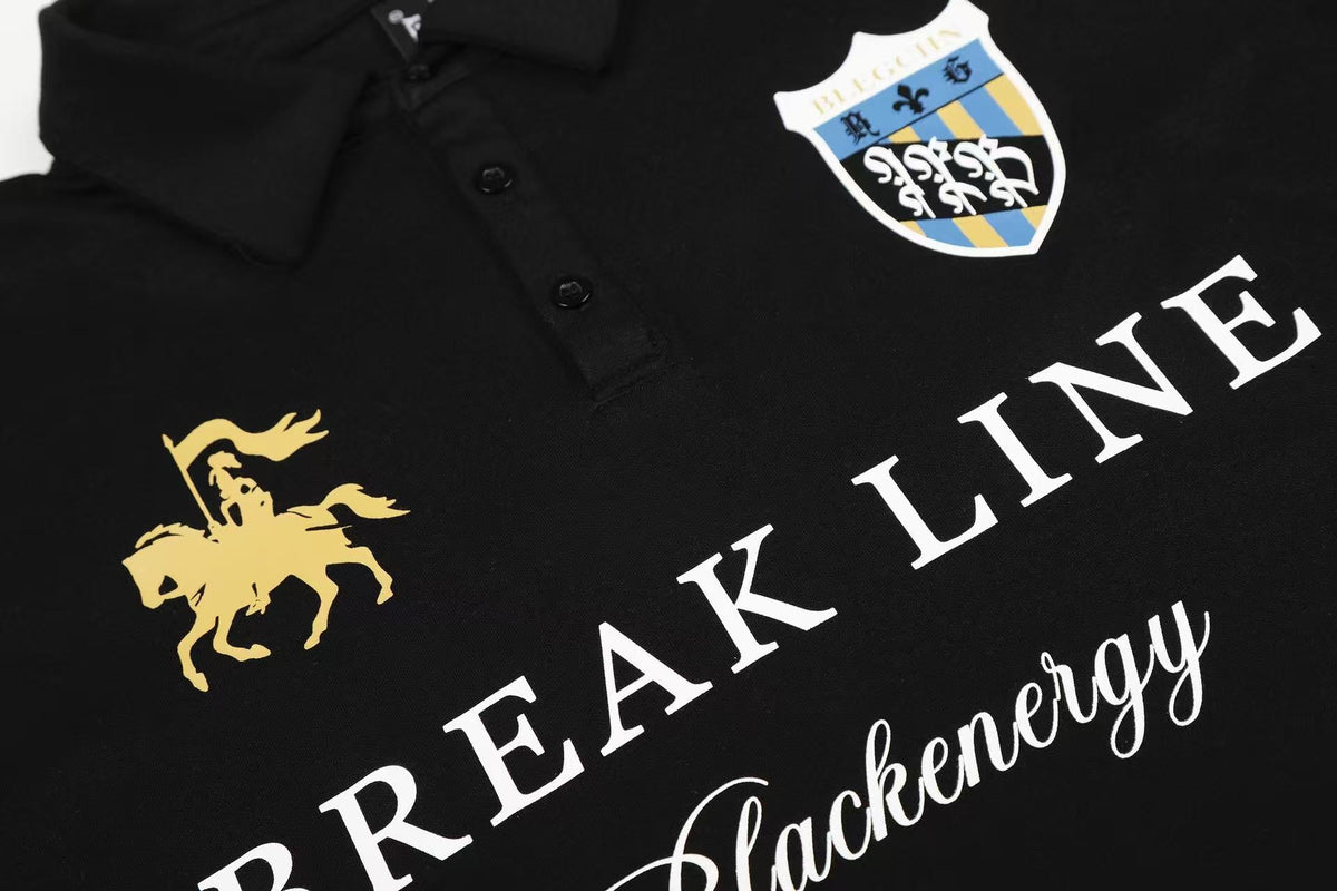 Streetwear Heraldic Crest Print Long Sleeve Polo Shirt - OMYGOODS