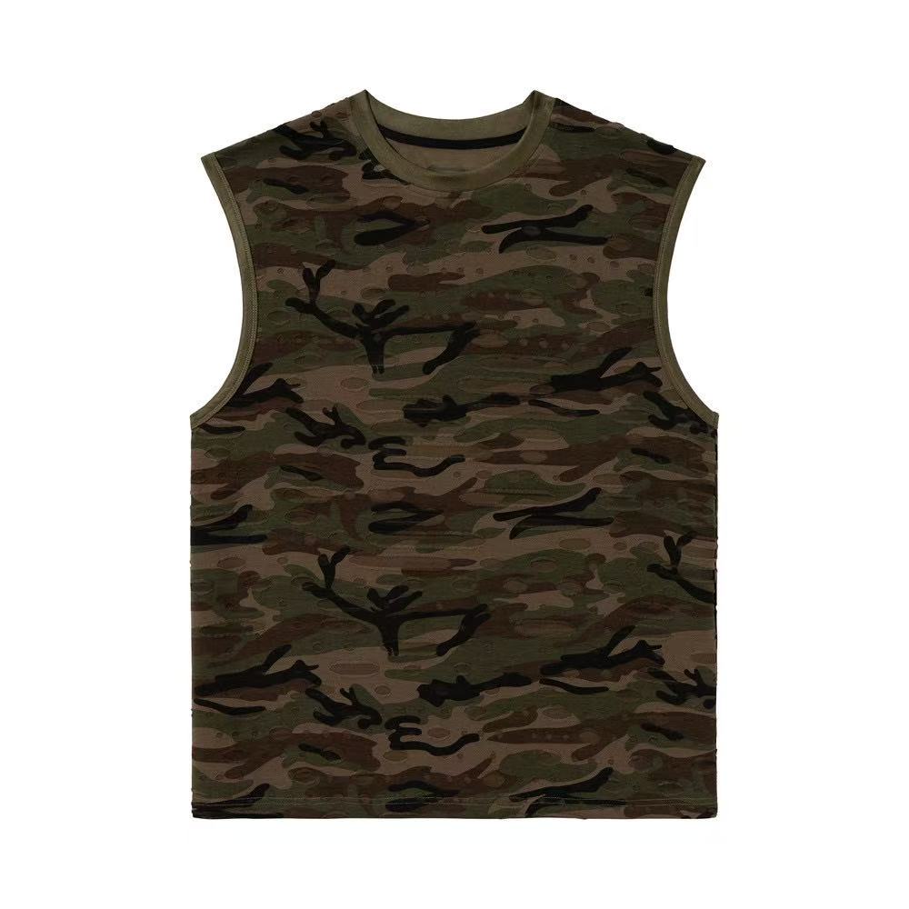 Distressed Camo Sleeveless Tank Top - OMYGOODS