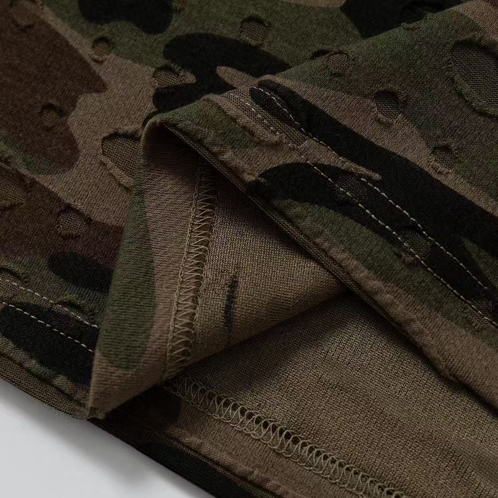 Distressed Camo Sleeveless Tank Top - OMYGOODS