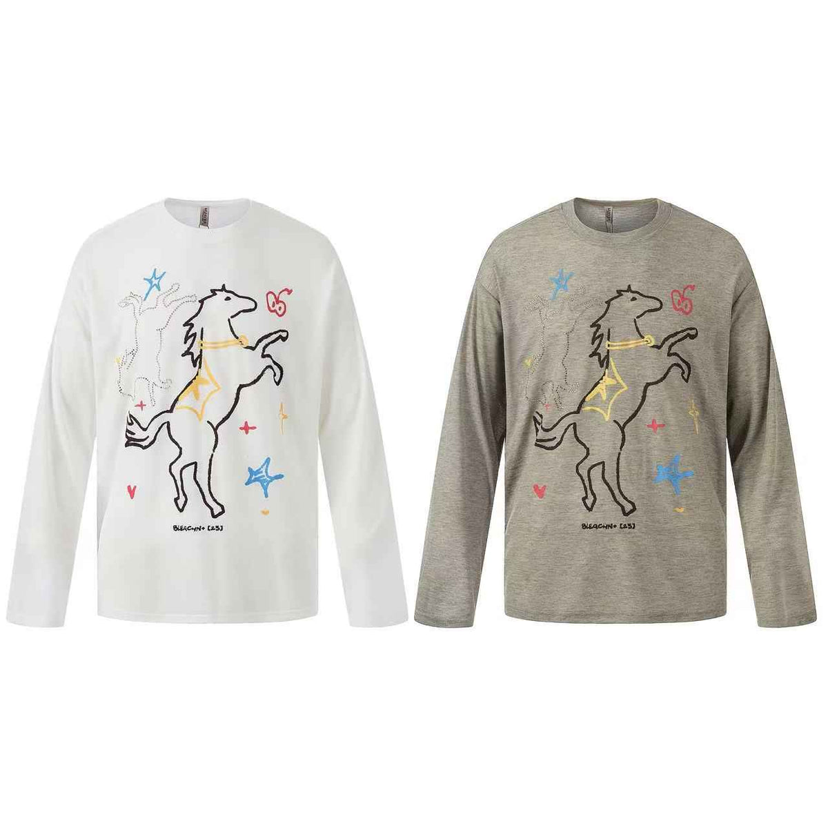 Streetwear Horse Sketch Graphic Long Sleeve
