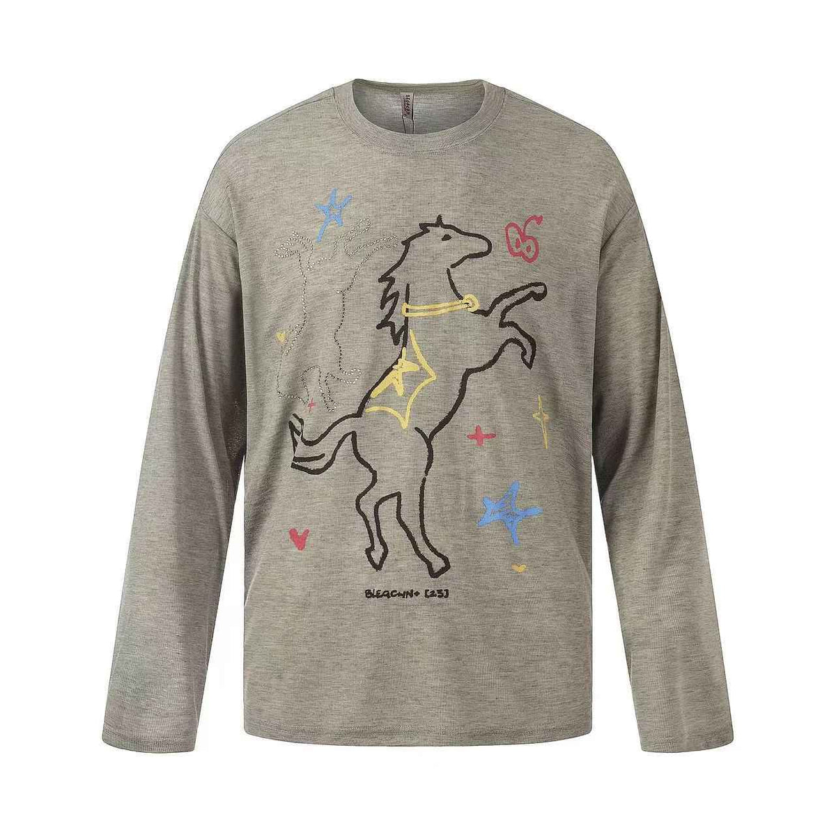 Streetwear Horse Sketch Graphic Long Sleeve
