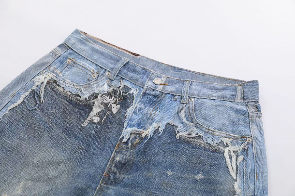 3D Print Fake Layered Distressed Wide-Leg Jorts - OMYGOODS