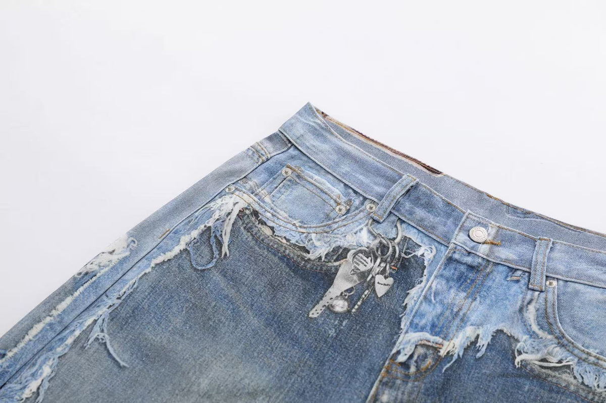 3D Print Fake Layered Distressed Wide-Leg Jorts - OMYGOODS