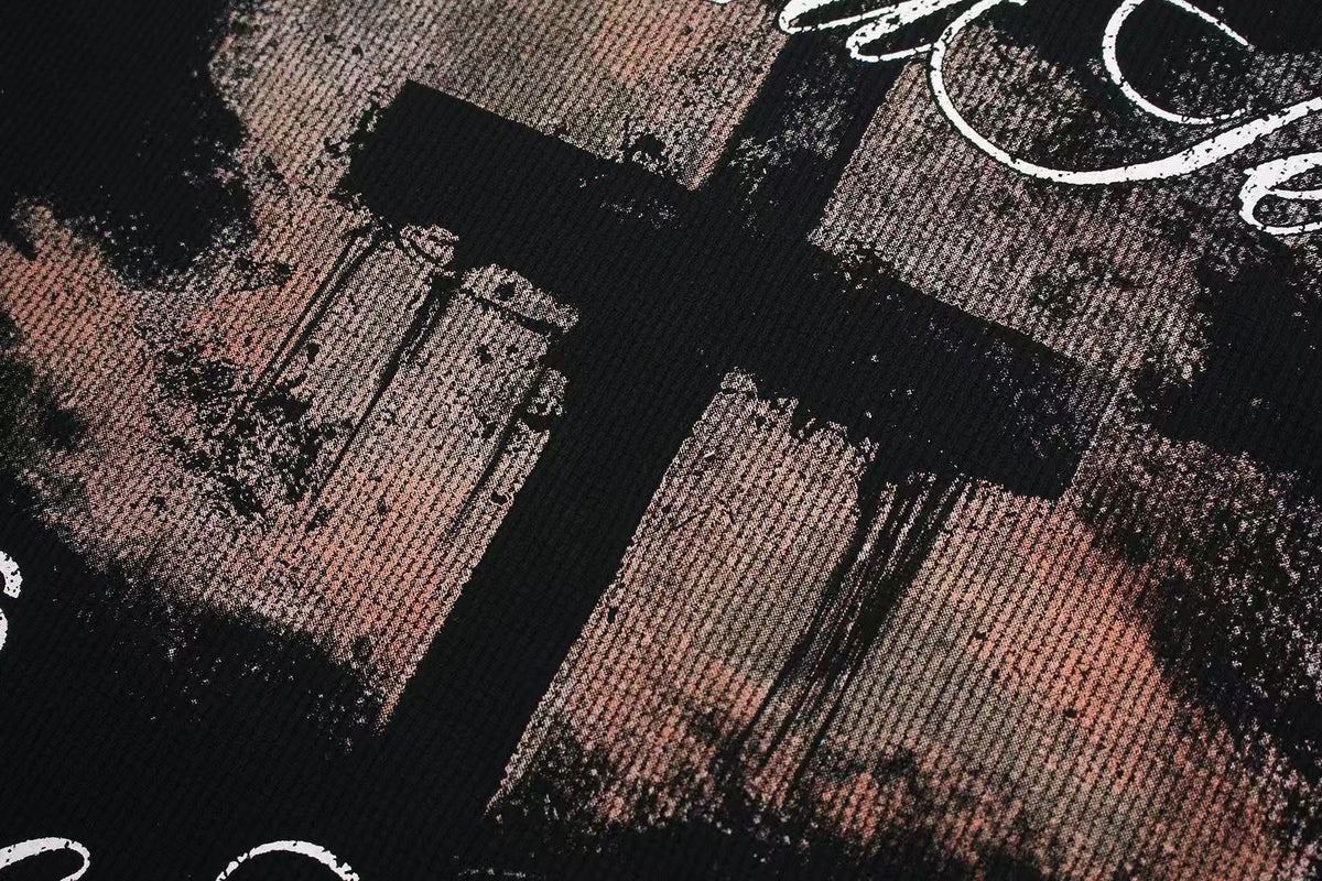 Saint Tears Cross Print Waffle Knit T-Shirt - OMYGOODS