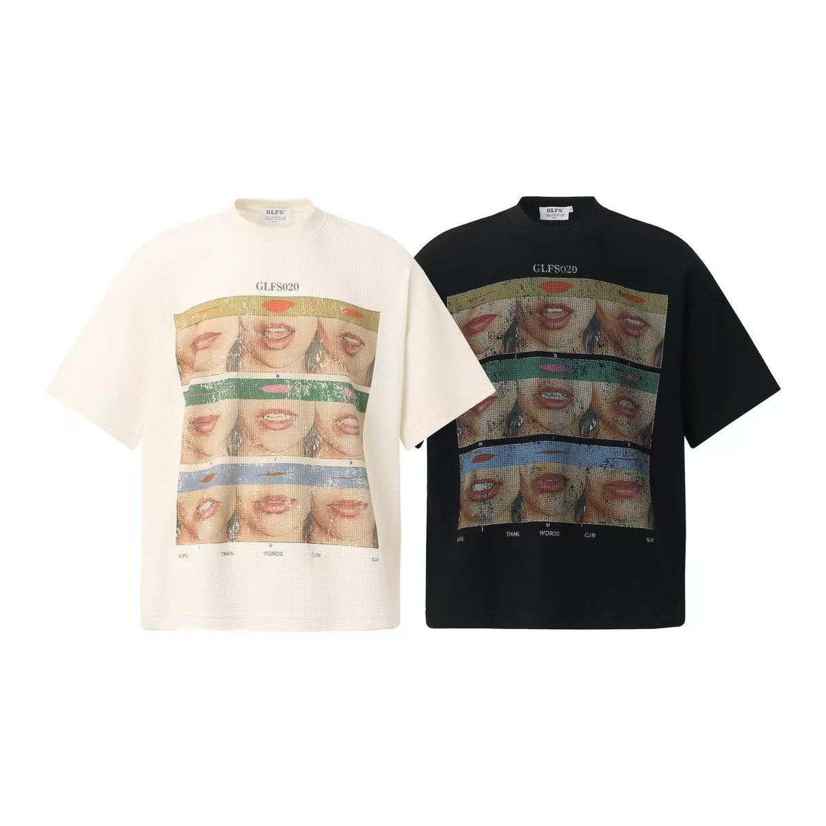Mouth Collage Print Waffle Knit T-Shirt - OMYGOODS