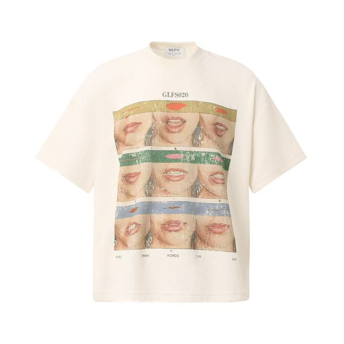 Mouth Collage Print Waffle Knit T-Shirt - OMYGOODS