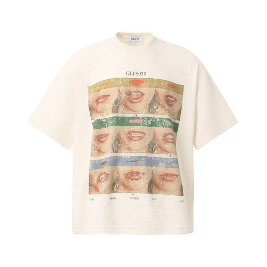 Mouth Collage Print Waffle Knit T-Shirt - OMYGOODS