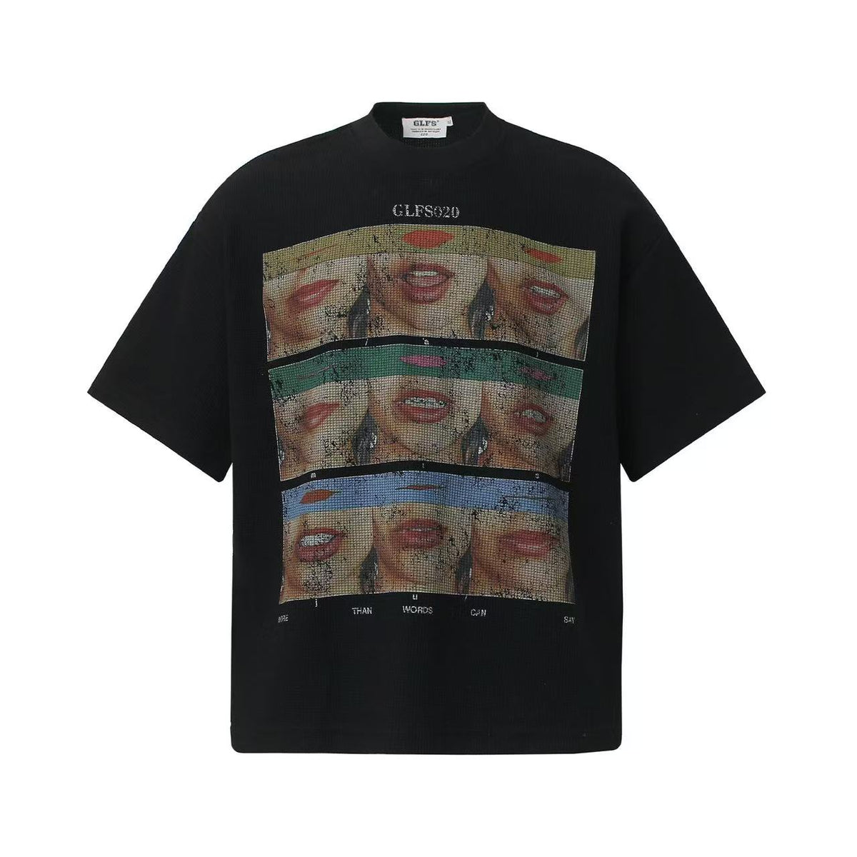 Mouth Collage Print Waffle Knit T-Shirt - OMYGOODS