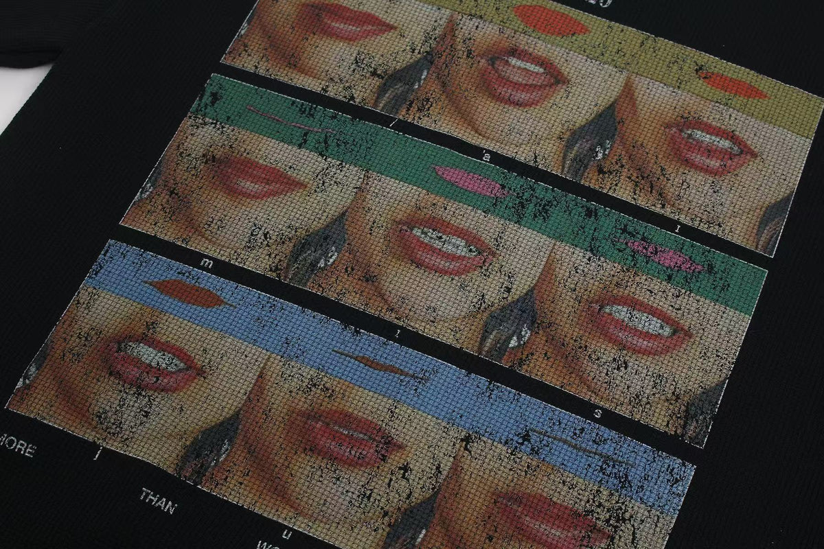Mouth Collage Print Waffle Knit T-Shirt - OMYGOODS