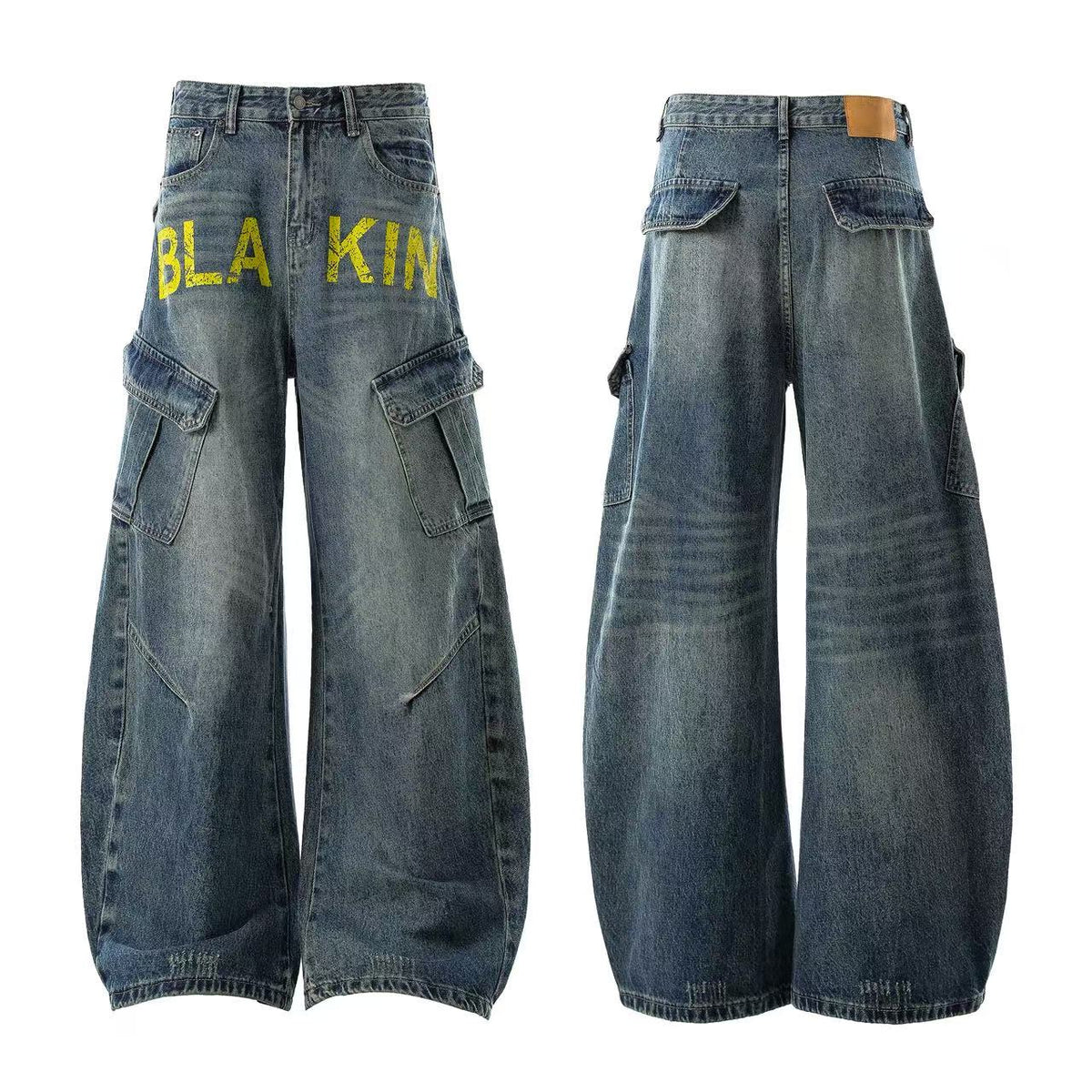 Vintage Washed Print Wide-Leg Baggy Jeans - OMYGOODS