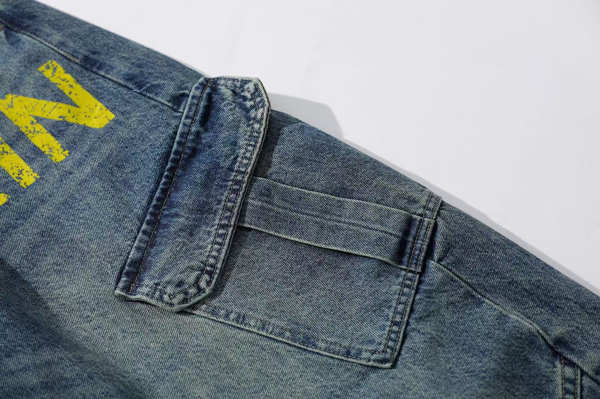 Vintage Washed Print Wide-Leg Baggy Jeans - OMYGOODS