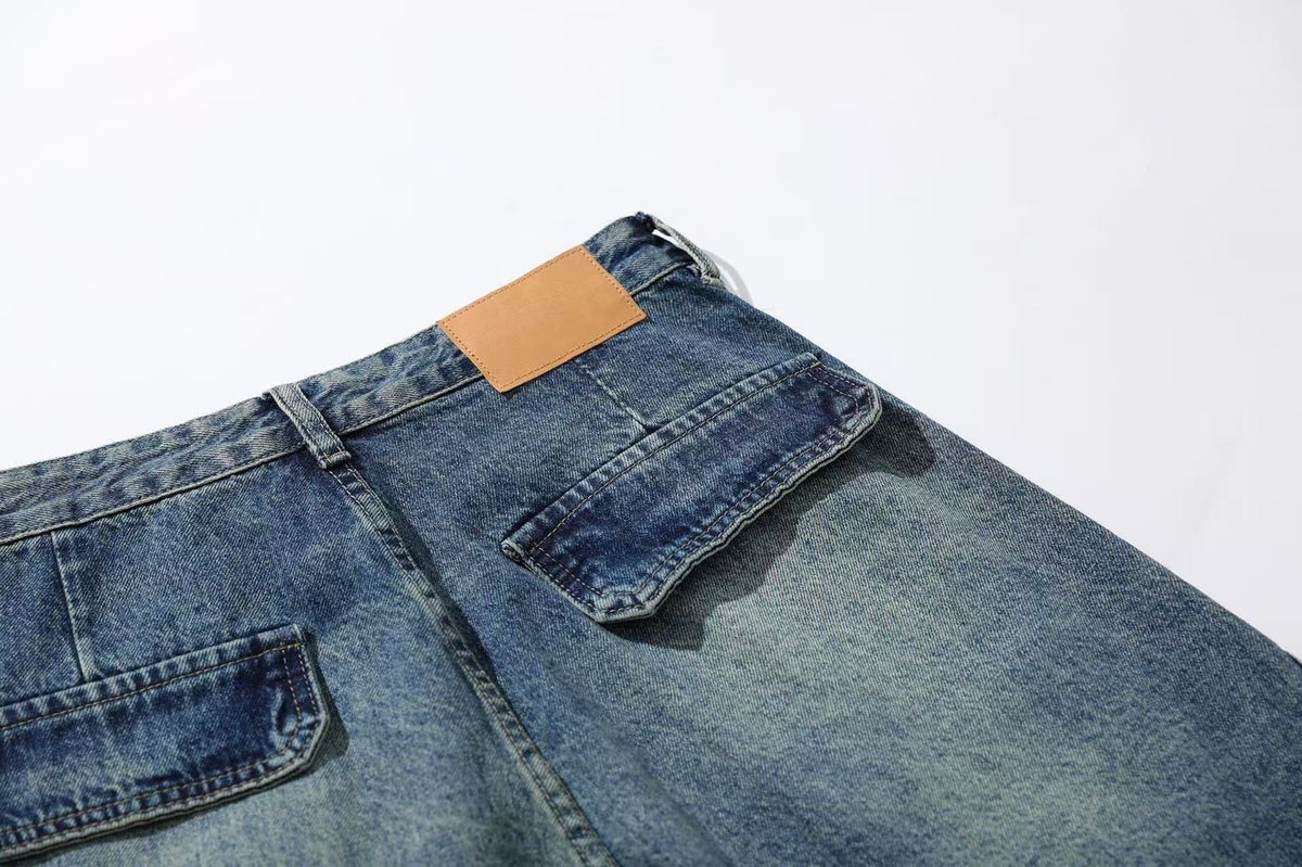 Vintage Washed Print Wide-Leg Baggy Jeans - OMYGOODS