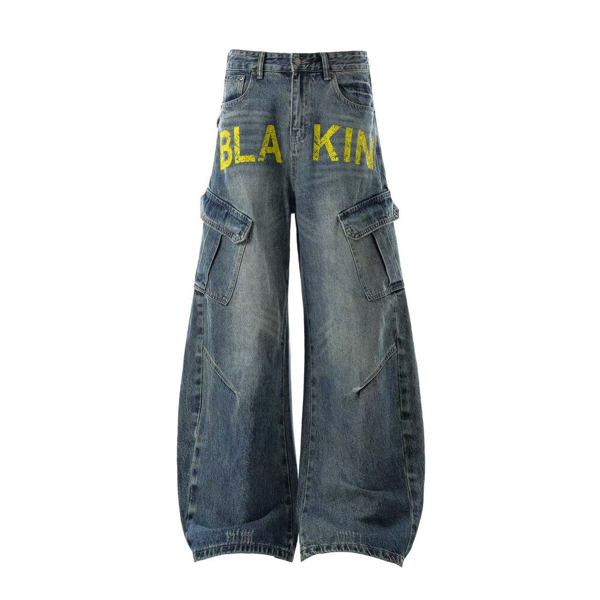 Vintage Washed Print Wide-Leg Baggy Jeans - OMYGOODS