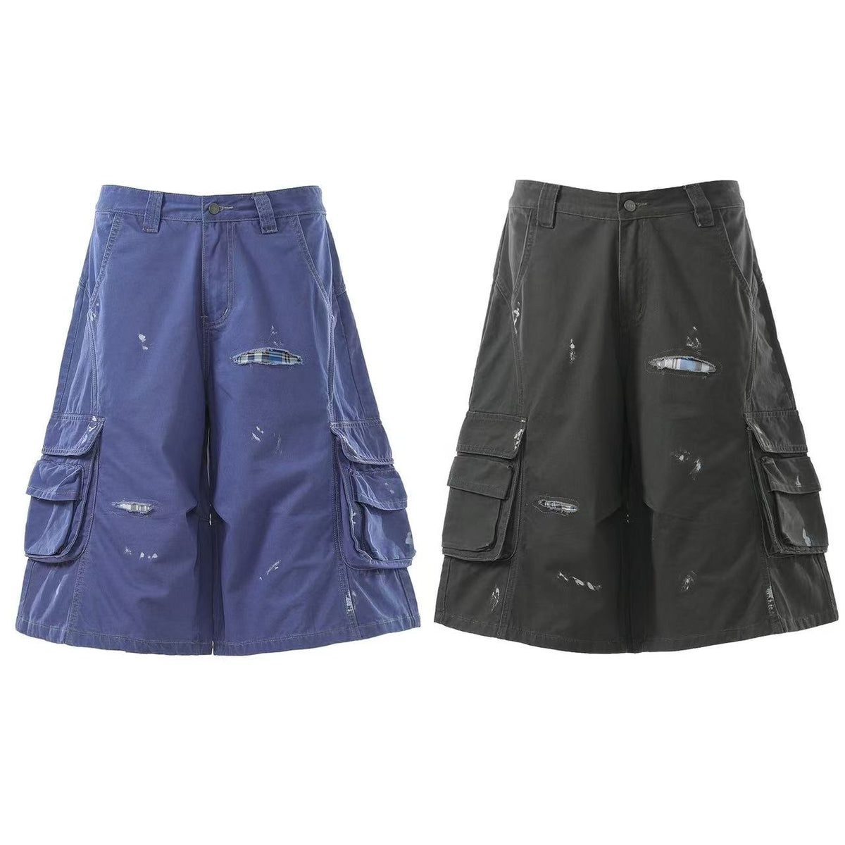 Distressed Vintage Wide-Leg Cargo Jorts - OMYGOODS