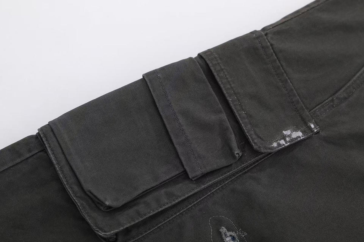 Distressed Vintage Wide-Leg Cargo Jorts - OMYGOODS