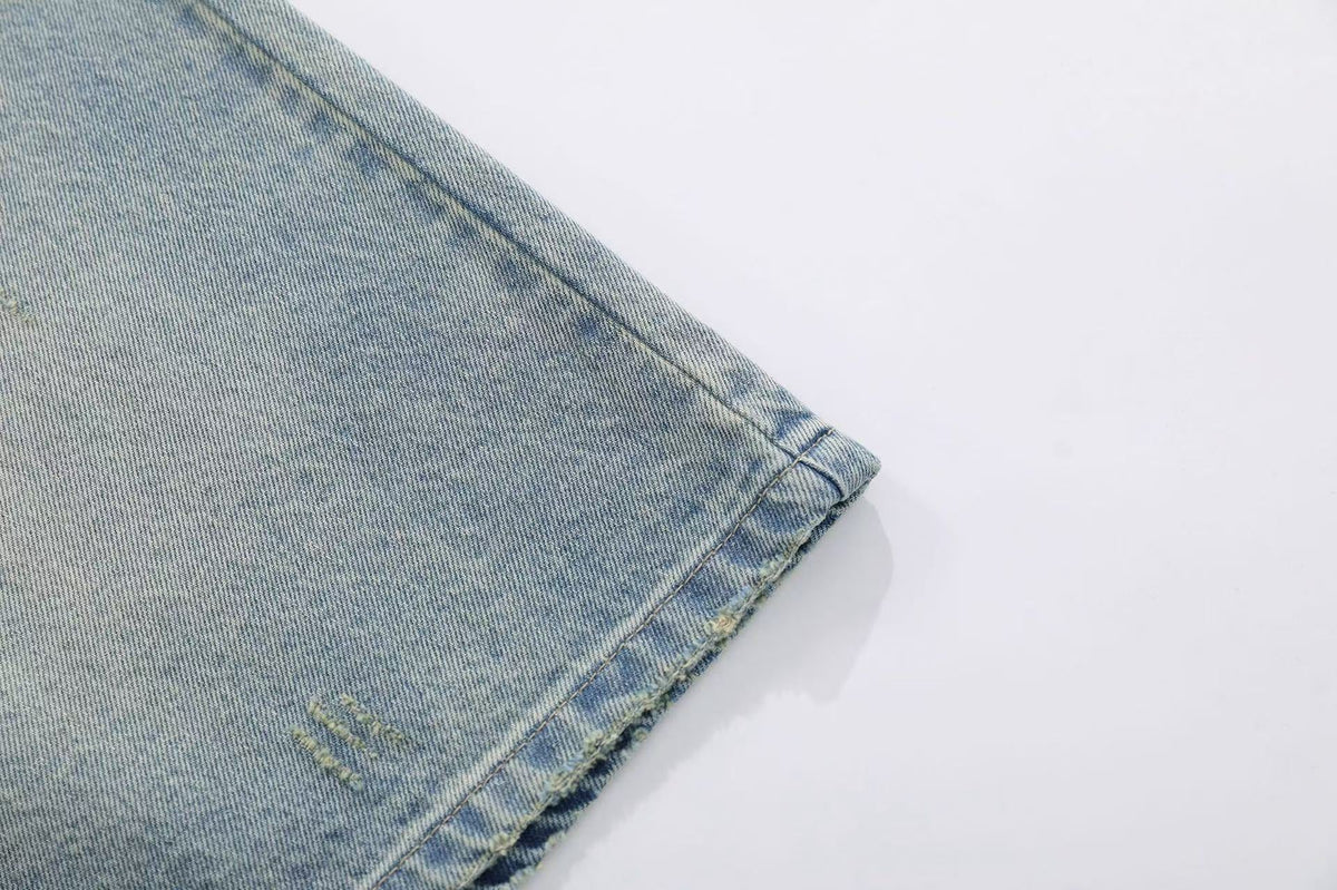 Streetwear Big Dollar Patch Wide-Leg Denim Jorts - OMYGOODS